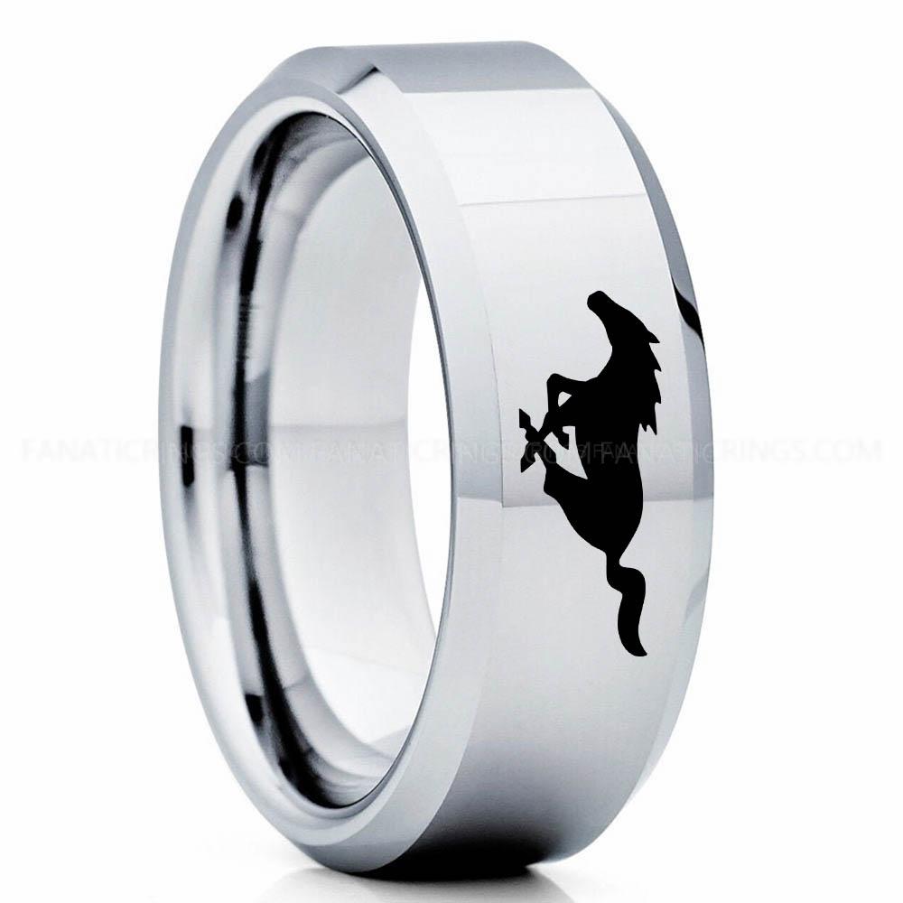 Mustang 2 Silver Mustang Ring, Ford Mustang Ring, Mustang Wedding Band, Mustang Wedding Ring, Ford Mustang Jewelry - Image 1