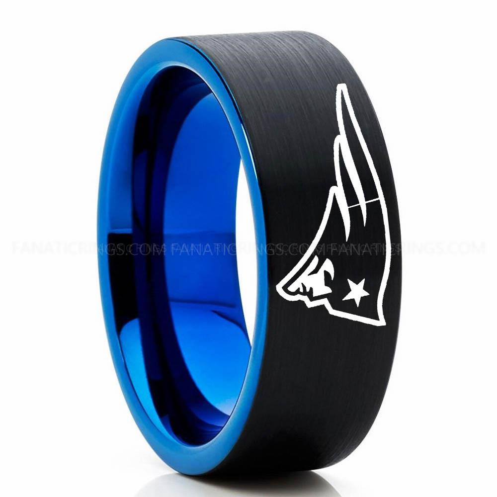 New England Patriot Black Blue Patriots Ring, Patriots Wedding Band, Patriots Wedding Ring, Patriots Jewelry, Football Ring, Football Wedding Band - Image 1