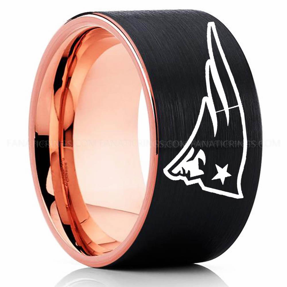 New England Patriot Black Pink Patriots Ring, Patriots Wedding Band, Patriots Wedding Ring, Patriots Jewelry, Football Ring, Football Wedding Band - Image 1