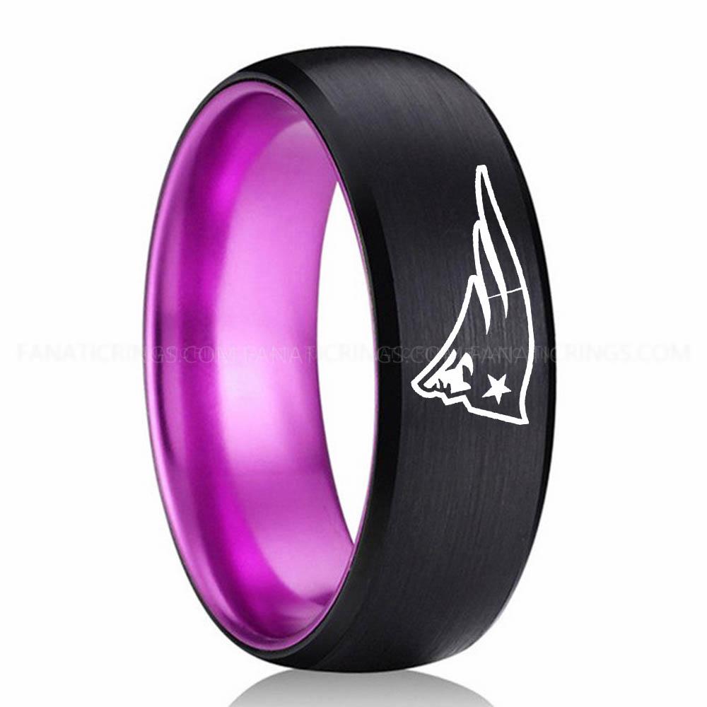 New England Patriot Black Purple Patriots Ring, Patriots Wedding Band, Patriots Wedding Ring, Patriots Jewelry, Football Ring, Football Wedding Band - Image 1