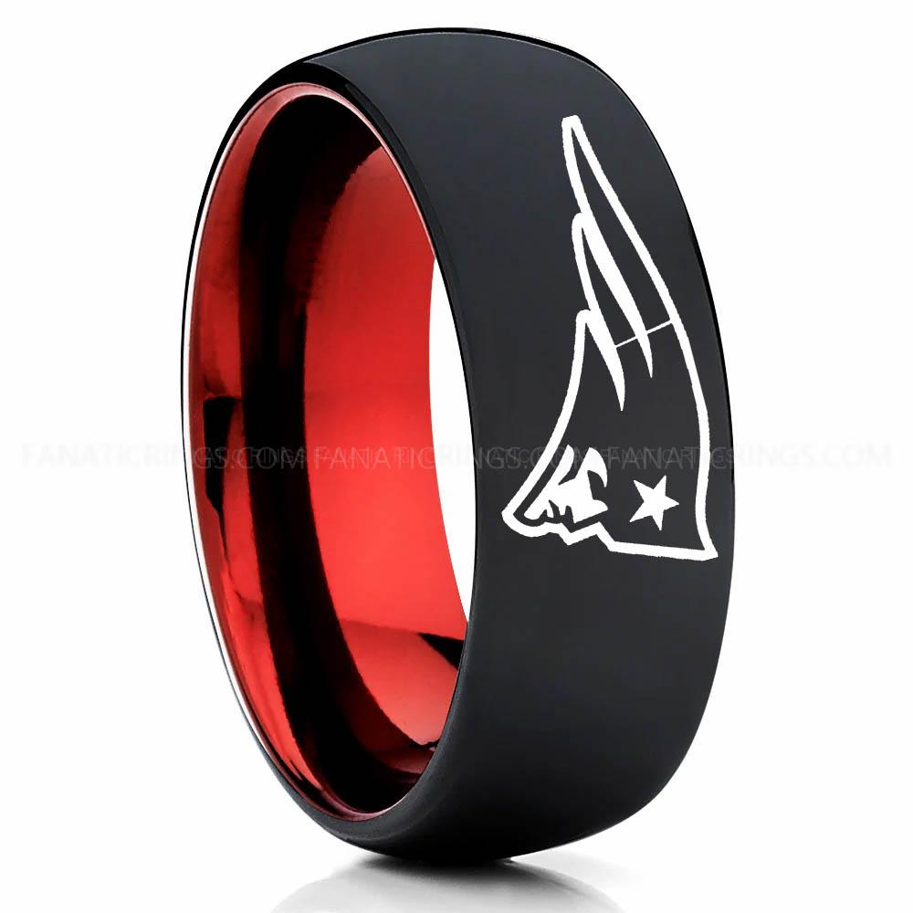 New England Patriot Black Red Patriots Ring, Patriots Wedding Band, Patriots Wedding Ring, Patriots Jewelry, Football Ring, Football Wedding Band - Image 1