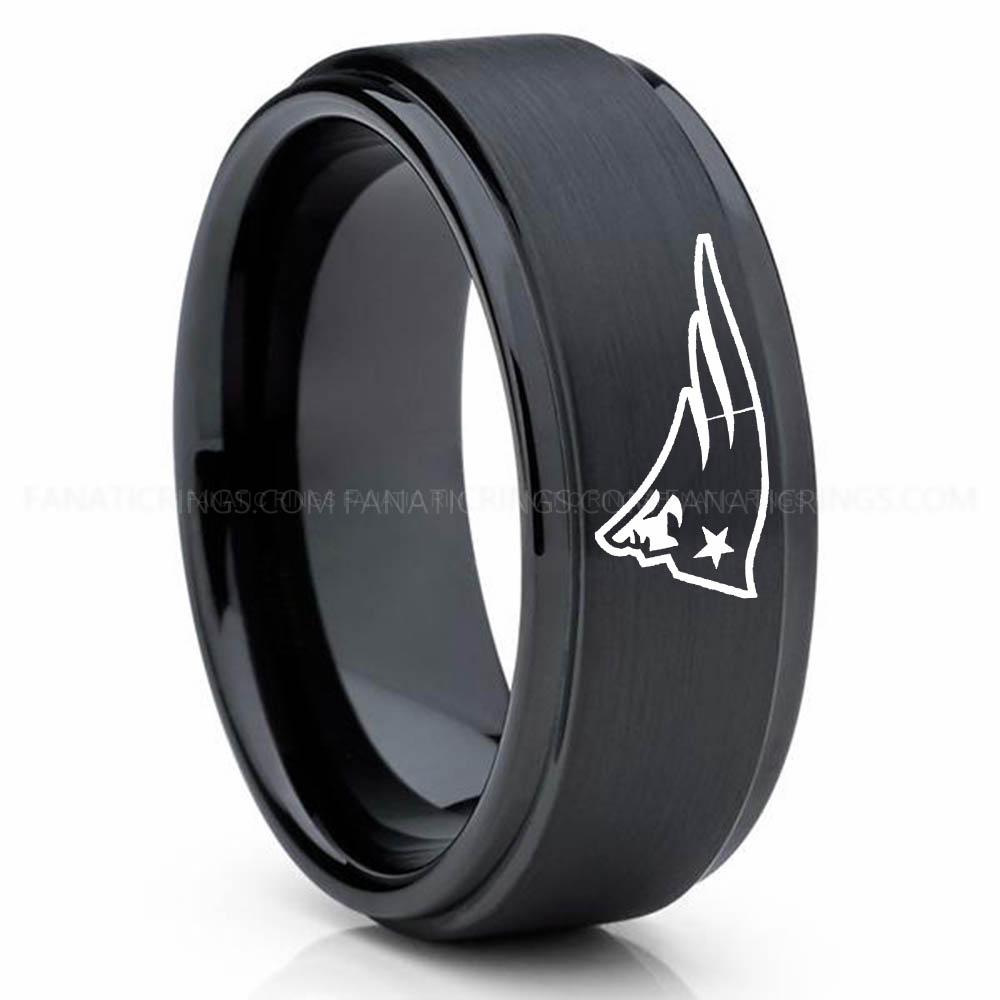 New England Patriot Black Patriots Ring, Patriots Wedding Band, Patriots Wedding Ring, Patriots Jewelry, Football Ring, Football Wedding Band - Image 1