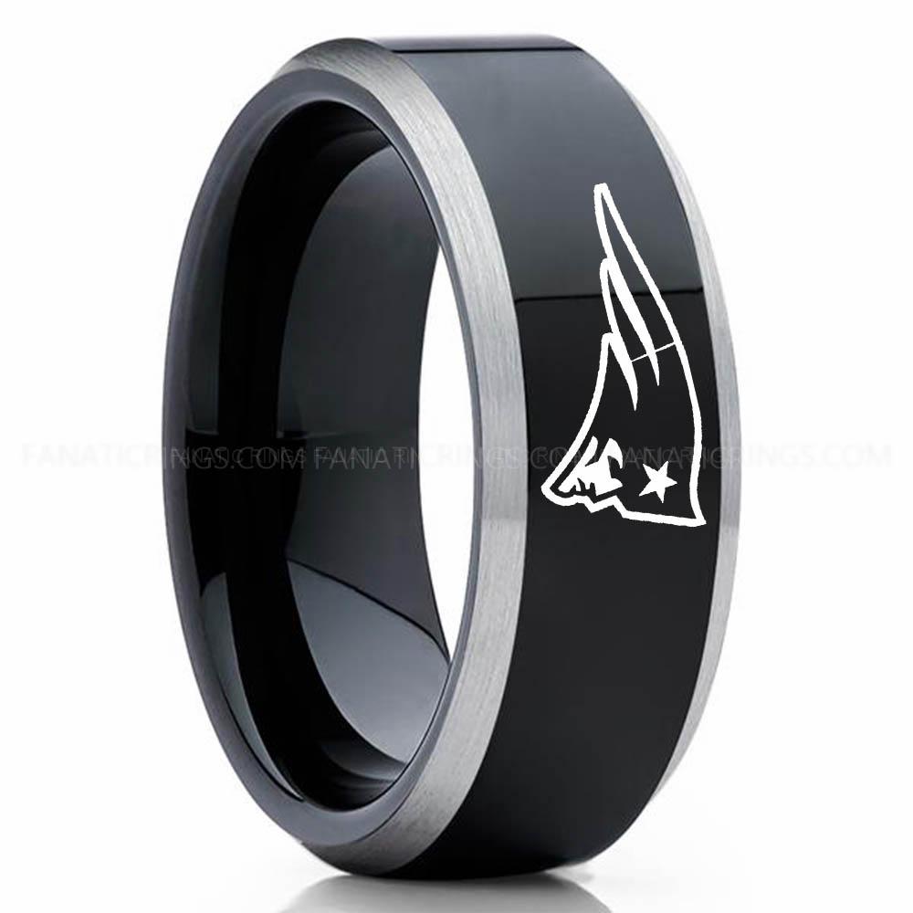 New England Patriot Black3 Patriots Ring, Patriots Wedding Band, Patriots Wedding Ring, Patriots Jewelry, Football Ring, Football Wedding Band - Image 1