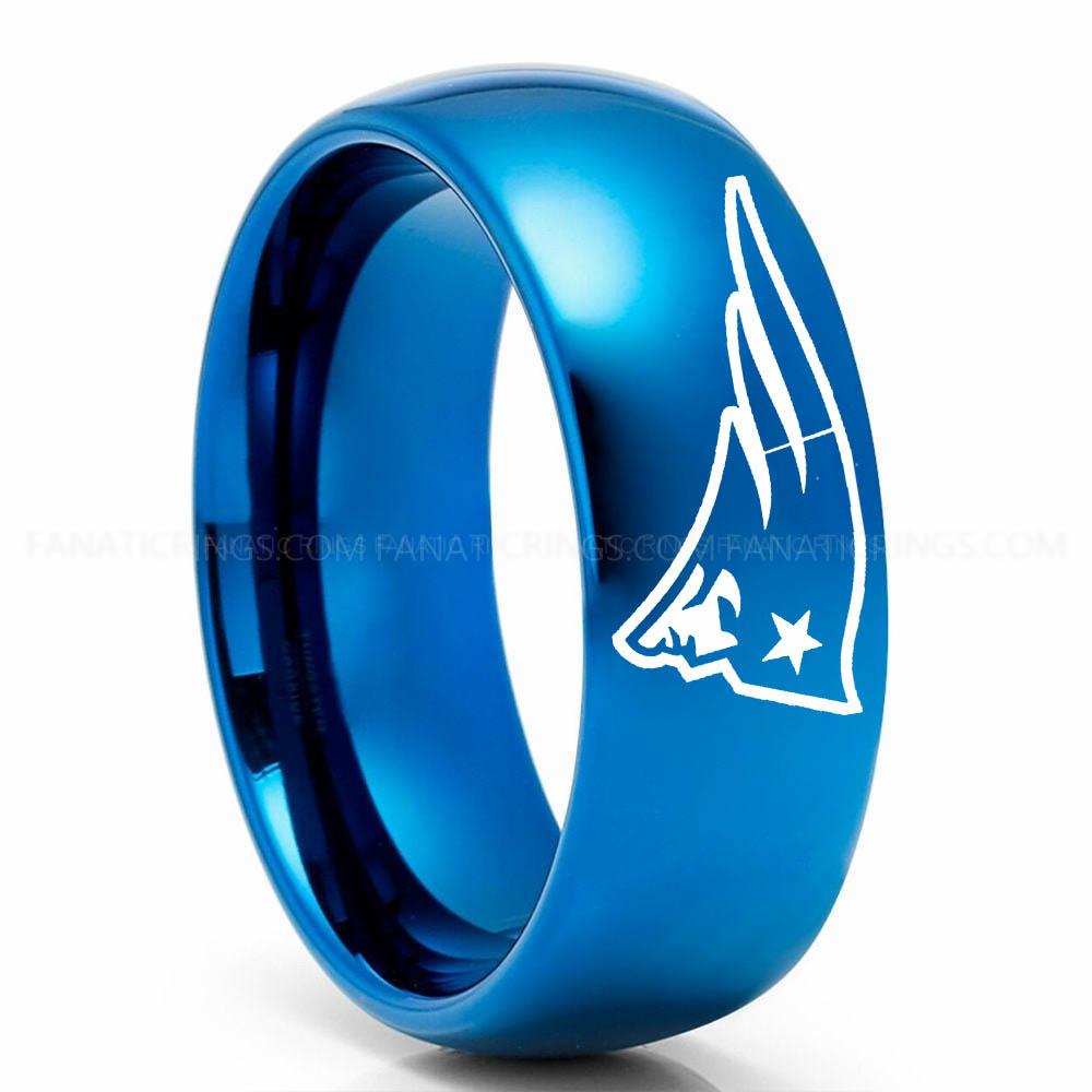 New England Patriot Blue Patriots Ring, Patriots Wedding Band, Patriots Wedding Ring, Patriots Jewelry, Football Ring, Football Wedding Band - Image 1
