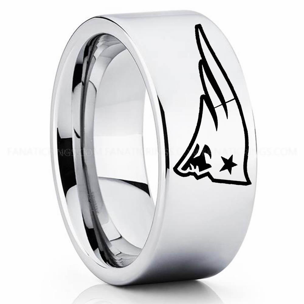 New England Patriot Silver2 Patriots Ring, Patriots Wedding Band, Patriots Wedding Ring, Patriots Jewelry, Football Ring, Football Wedding Band - Image 1