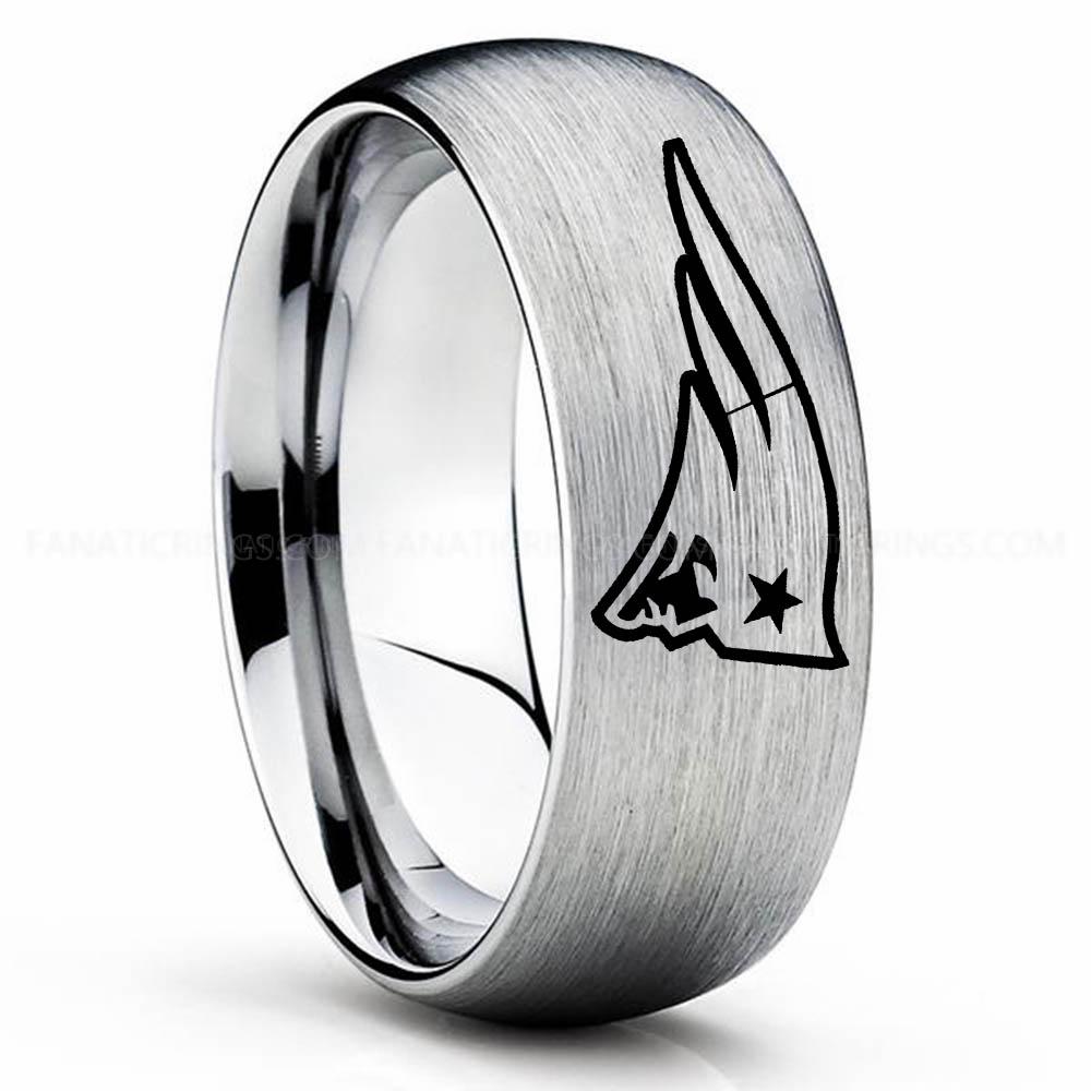 New England Patriot Silver3 Patriots Ring, Patriots Wedding Band, Patriots Wedding Ring, Patriots Jewelry, Football Ring, Football Wedding Band - Image 1