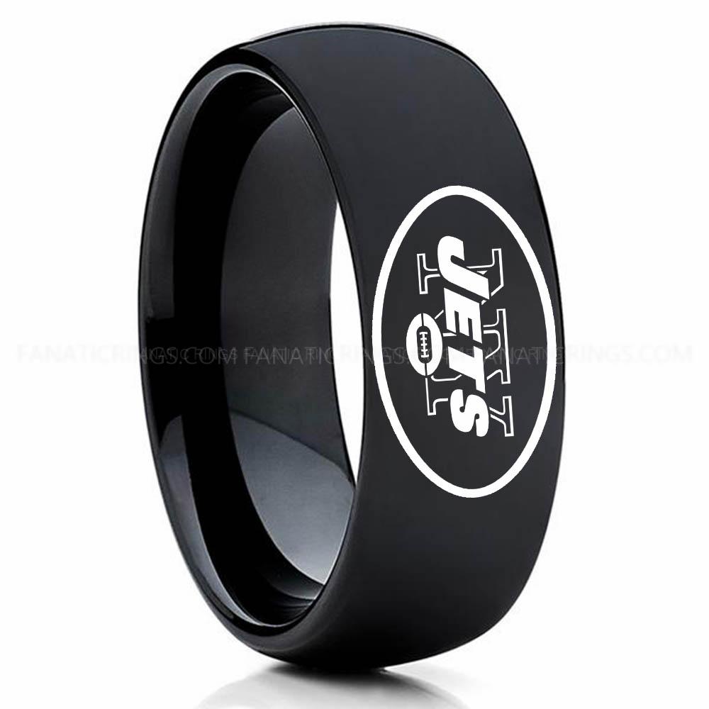 New your Jets Black 3 Jets Ring, Jets Wedding Band, Jets Wedding Ring, Jets Jewelry, Football Ring, Football Wedding Band - Image 1