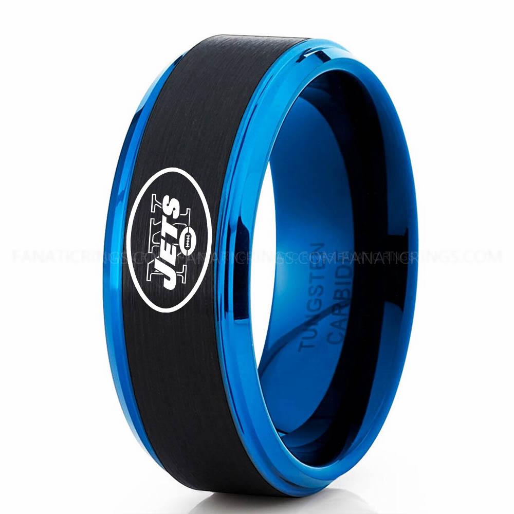New your Jets Black Blue 4 Jets Ring, Jets Wedding Band, Jets Wedding Ring, Jets Jewelry, Football Ring, Football Wedding Band - Image 1