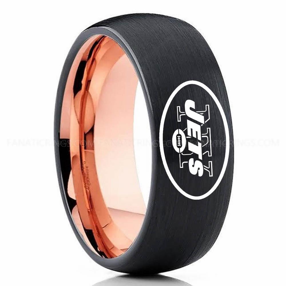 New your Jets Black Pink 2 Jets Ring, Jets Wedding Band, Jets Wedding Ring, Jets Jewelry, Football Ring, Football Wedding Band - Image 1