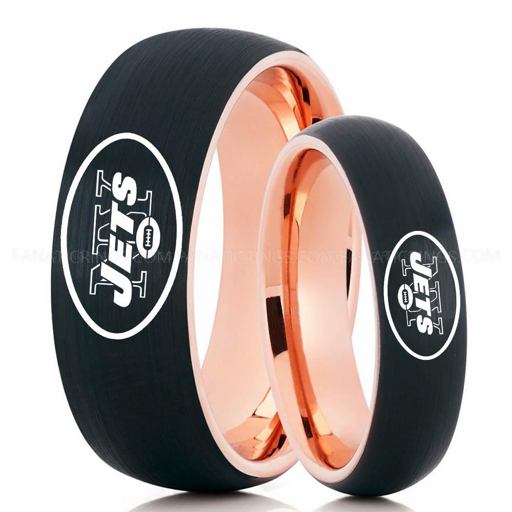 New your Jets Black Pink 3 Jets Ring, Jets Wedding Band, Jets Wedding Ring, Jets Jewelry, Football Ring, Football Wedding Band - Image 1