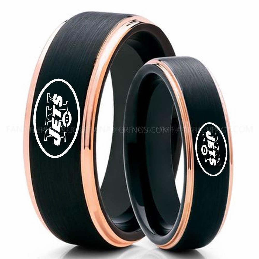 New your Jets Black Pink 4 Jets Ring, Jets Wedding Band, Jets Wedding Ring, Jets Jewelry, Football Ring, Football Wedding Band - Image 1