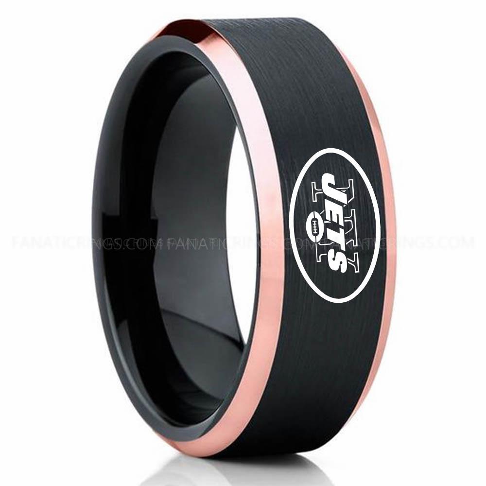 New your Jets Black Pink 5 Jets Ring, Jets Wedding Band, Jets Wedding Ring, Jets Jewelry, Football Ring, Football Wedding Band - Image 1