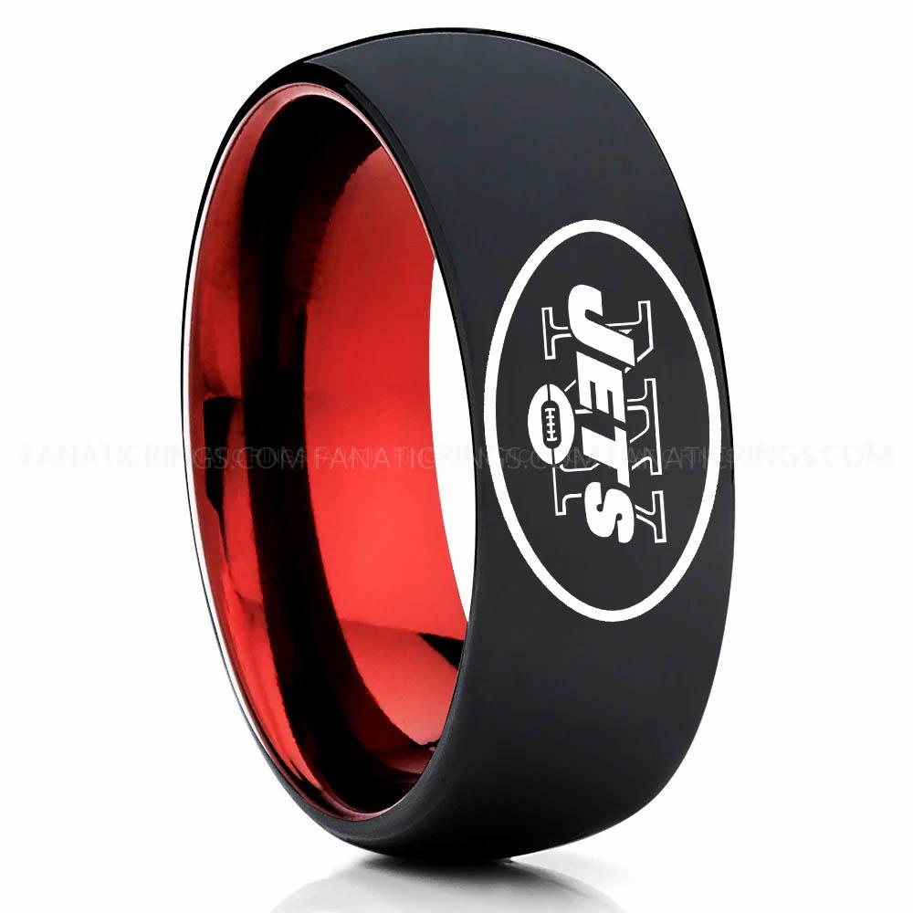 New your Jets Black Red Jets Ring, Jets Wedding Band, Jets Wedding Ring, Jets Jewelry, Football Ring, Football Wedding Band - Image 1