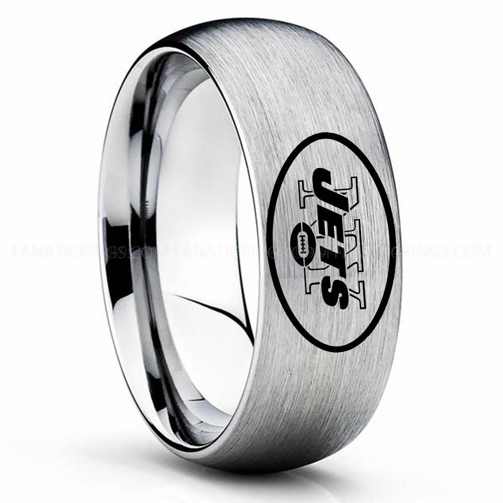 New your Jets Black Silver 3 Jets Ring, Jets Wedding Band, Jets Wedding Ring, Jets Jewelry, Football Ring, Football Wedding Band - Image 1
