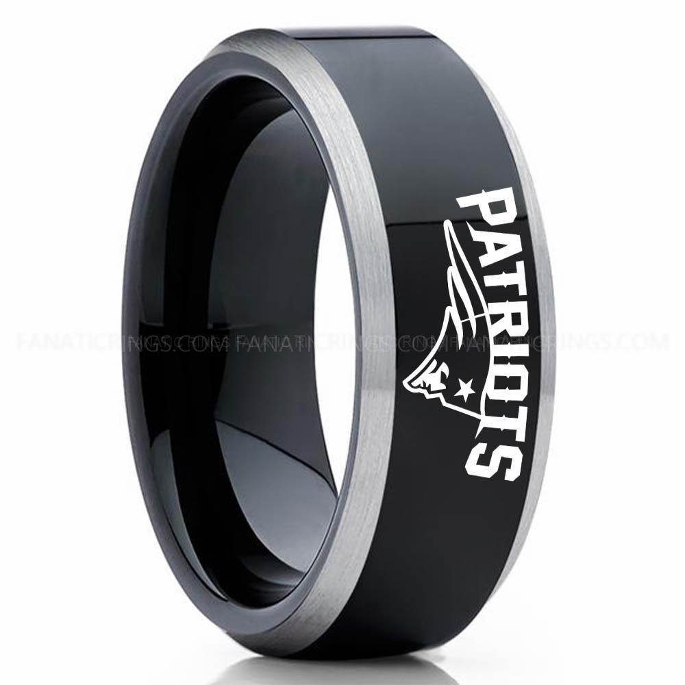 Patriots Black 3 Patriots Ring, Patriots Wedding Band, Patriots Wedding Ring, Patriots Jewelry, Football Ring, Football Wedding Band - Image 1
