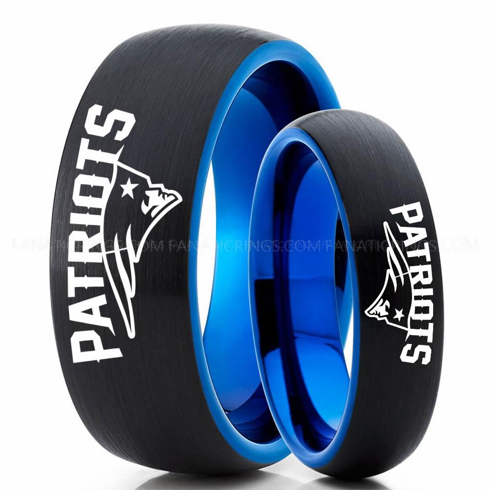 Patriots Black Blue 2 Patriots Ring, Patriots Wedding Band, Patriots Wedding Ring, Patriots Jewelry, Football Ring, Football Wedding Band - Image 1