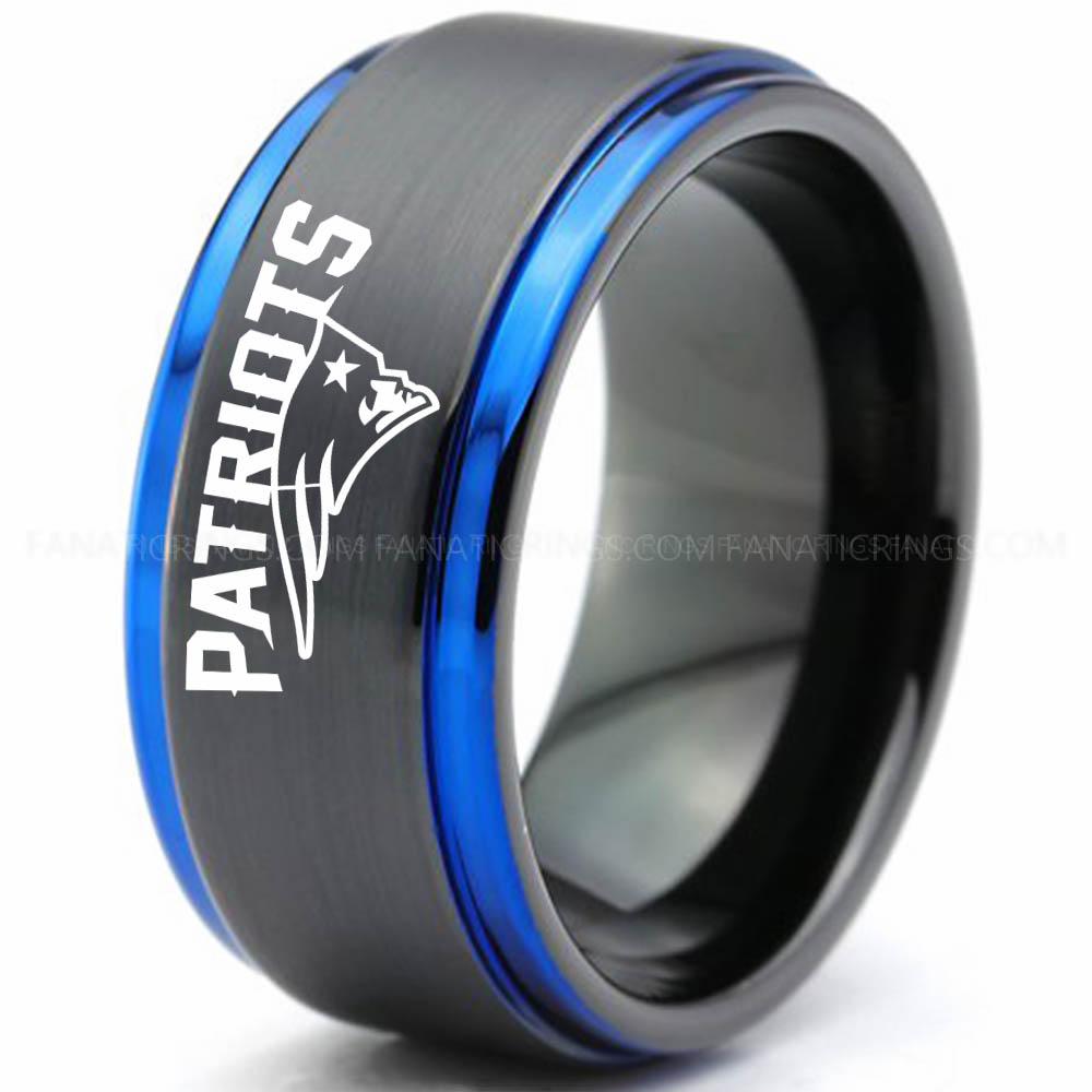 Patriots Black Blue 6 Patriots Ring, Patriots Wedding Band, Patriots Wedding Ring, Patriots Jewelry, Football Ring, Football Wedding Band - Image 1