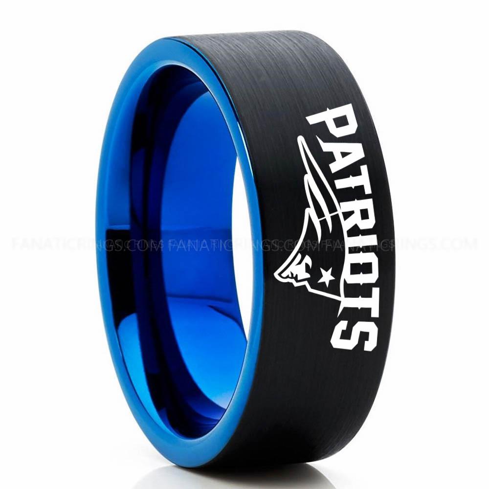 Patriots Black Blue Patriots Ring, Patriots Wedding Band, Patriots Wedding Ring, Patriots Jewelry, Football Ring, Football Wedding Band - Image 1