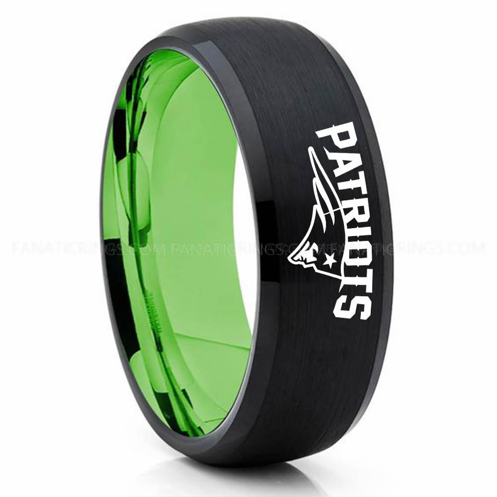 Patriots Black Green Patriots Ring, Patriots Wedding Band, Patriots Wedding Ring, Patriots Jewelry, Football Ring, Football Wedding Band - Image 1