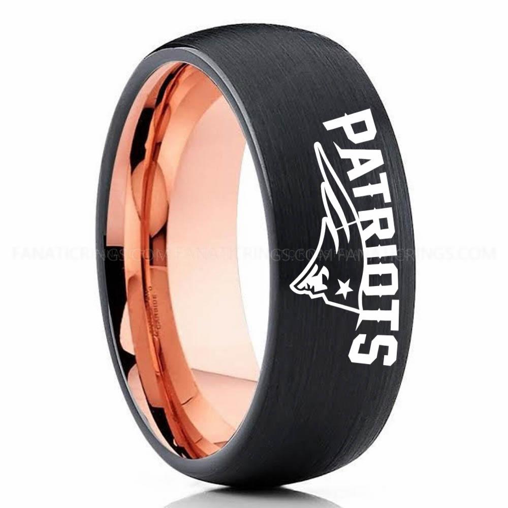 Patriots Black Pink 2 Patriots Ring, Patriots Wedding Band, Patriots Wedding Ring, Patriots Jewelry, Football Ring, Football Wedding Band - Image 1