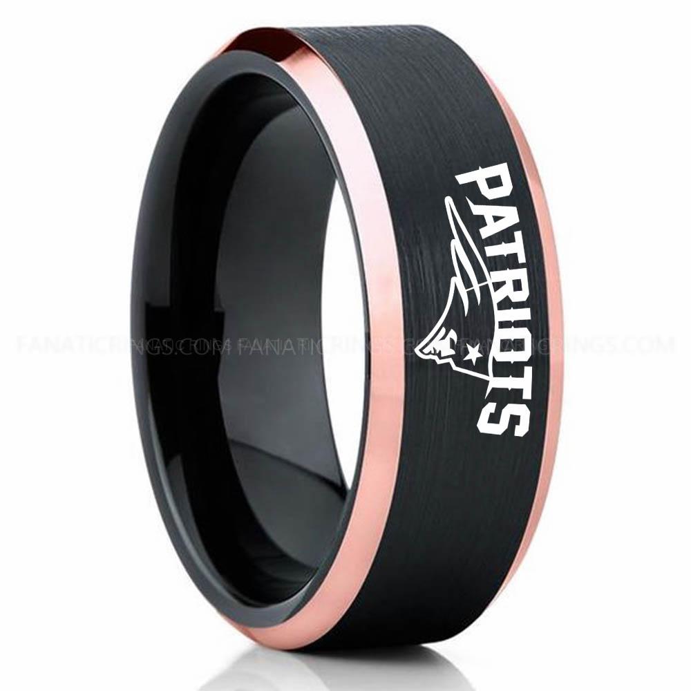 Patriots Black Pink 4 Patriots Ring, Patriots Wedding Band, Patriots Wedding Ring, Patriots Jewelry, Football Ring, Football Wedding Band - Image 1