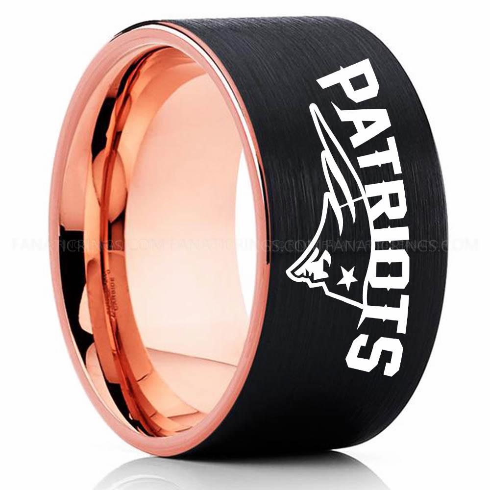 Patriots Black Pink Patriots Ring, Patriots Wedding Band, Patriots Wedding Ring, Patriots Jewelry, Football Ring, Football Wedding Band - Image 1