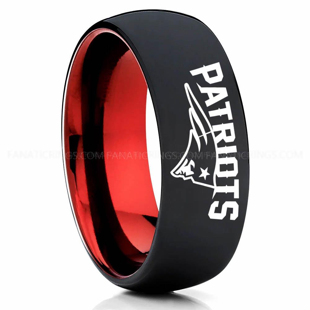 Patriots Black Red Patriots Ring, Patriots Wedding Band, Patriots Wedding Ring, Patriots Jewelry, Football Ring, Football Wedding Band - Image 1