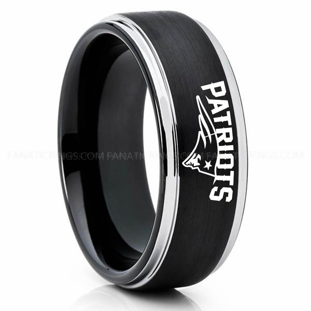 Patriots Black Silver Patriots Ring, Patriots Wedding Band, Patriots Wedding Ring, Patriots Jewelry, Football Ring, Football Wedding Band - Image 1