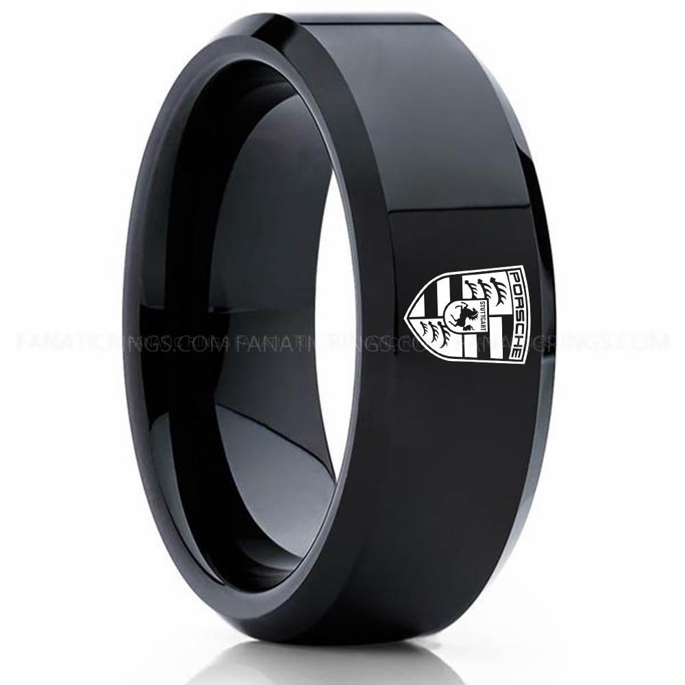 Porsche Black 2 Porsche Ring, Porsche Wedding Ring, Porsche Wedding Band, Porsche Jewelry, Auto Racing Ring - Image 1