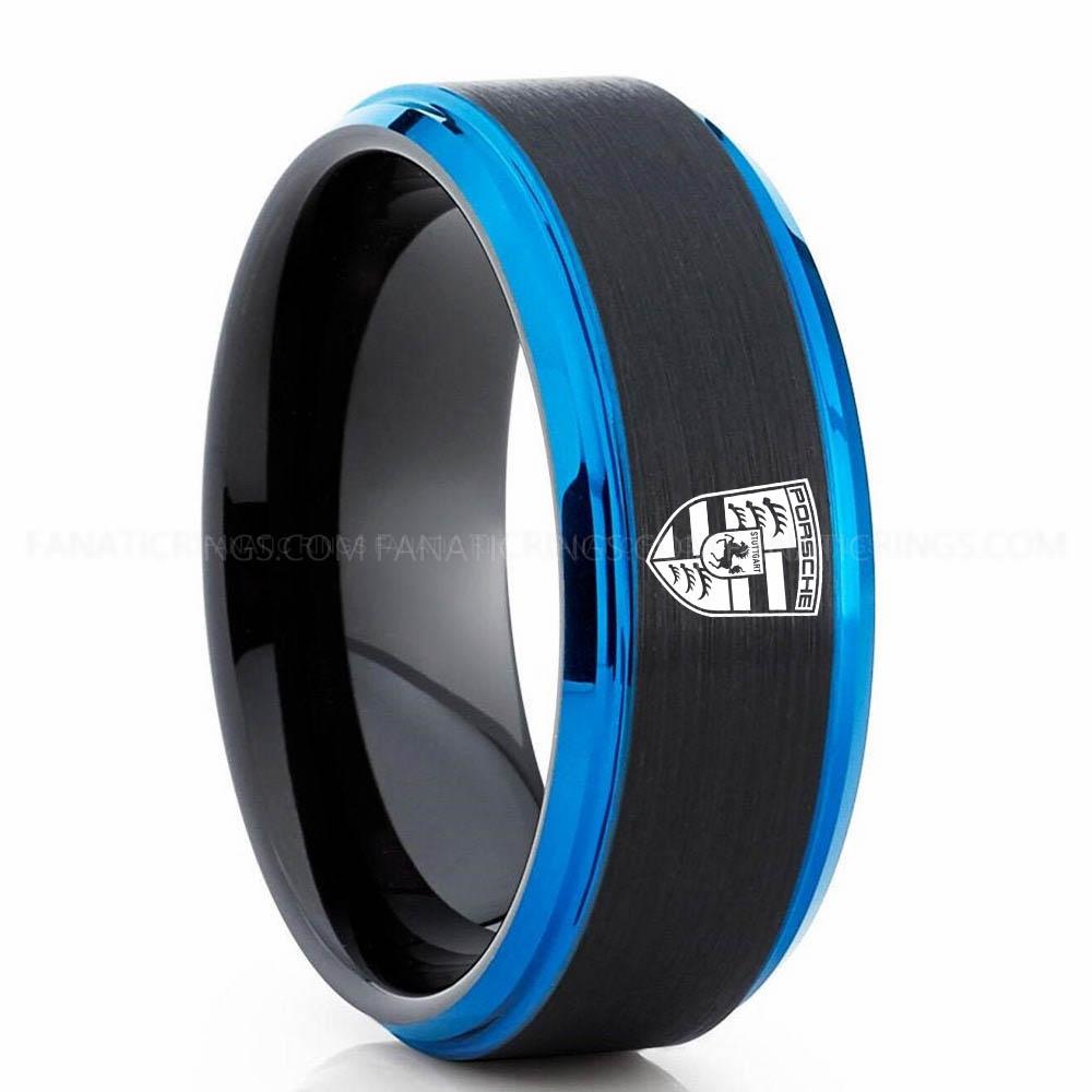 Porsche Black Blue Porsche Ring, Porsche Wedding Ring, Porsche Wedding Band, Porsche Jewelry, Auto Racing Ring - Image 1