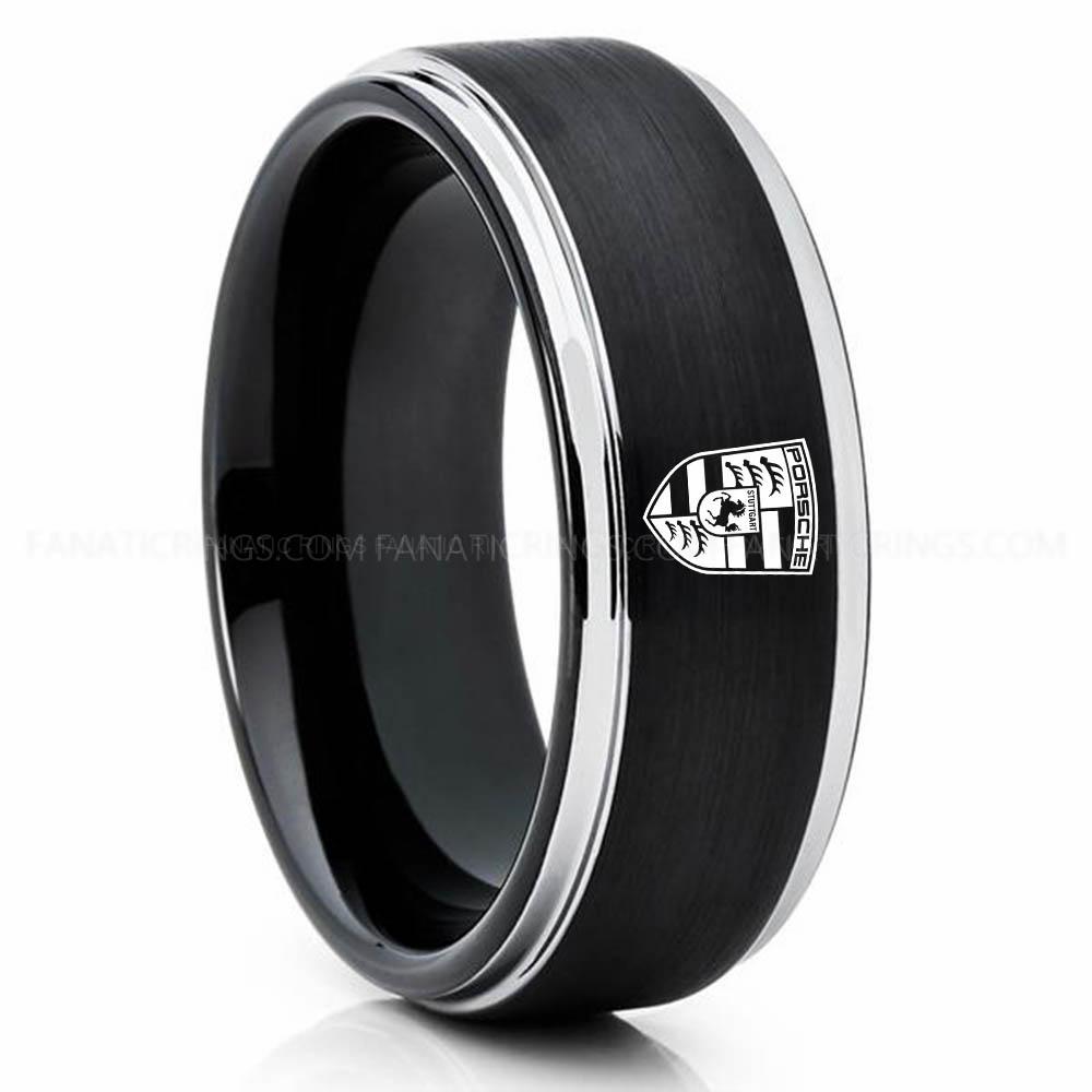 Porsche Black Silver Porsche Ring, Porsche Wedding Ring, Porsche Wedding Band, Porsche Jewelry, Auto Racing Ring - Image 1