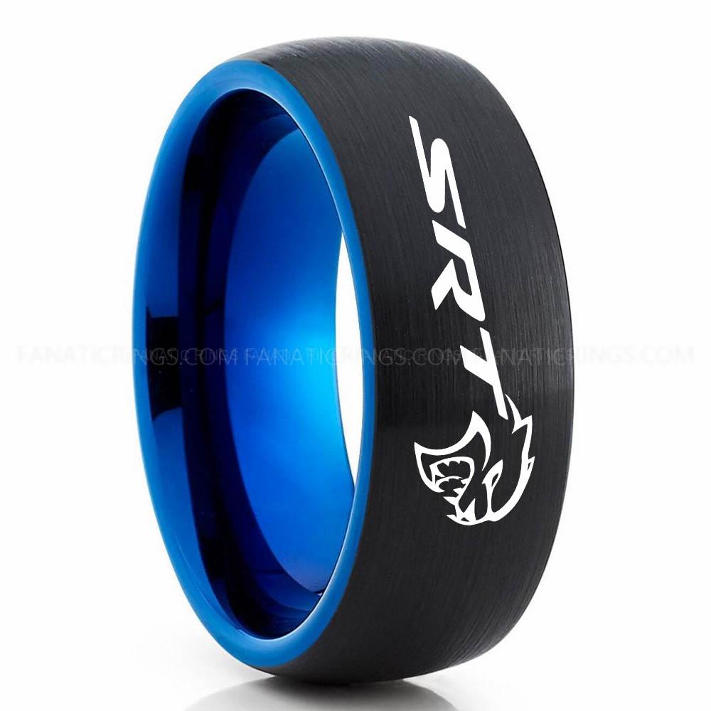 SRT Black Blue 2 Dodge SRT Ring, Dodge SRT Wedding Ring, Dodge SRT Wedding Band, Truck Ring, Dodge SRT Jewelry - Image 1
