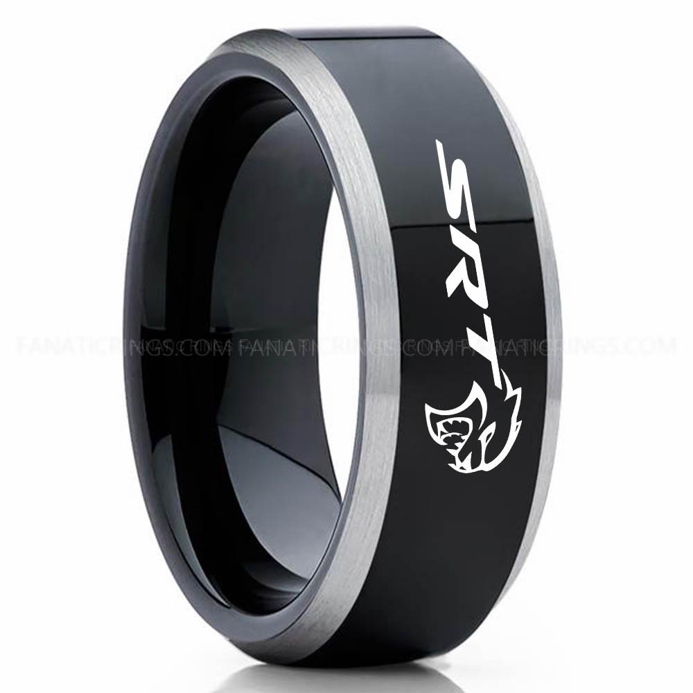 SRT Black Silver Dodge SRT Ring, Dodge SRT Wedding Ring, Dodge SRT Wedding Band, Truck Ring, Dodge SRT Jewelry - Image 1