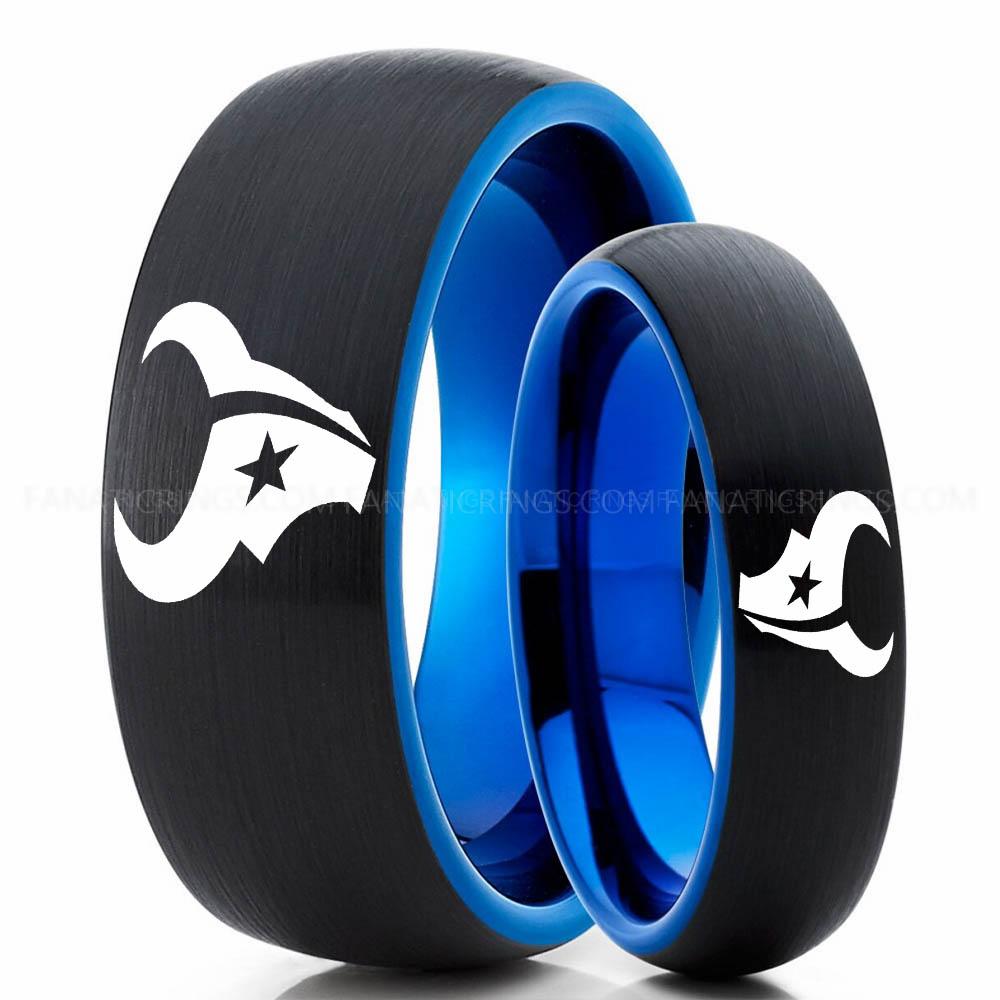 Star Head Black Blue 4 Texans Ring, Texans Wedding Band, Texans Wedding Ring, Texans Jewelry, Football Ring, Football Wedding Band - Image 1