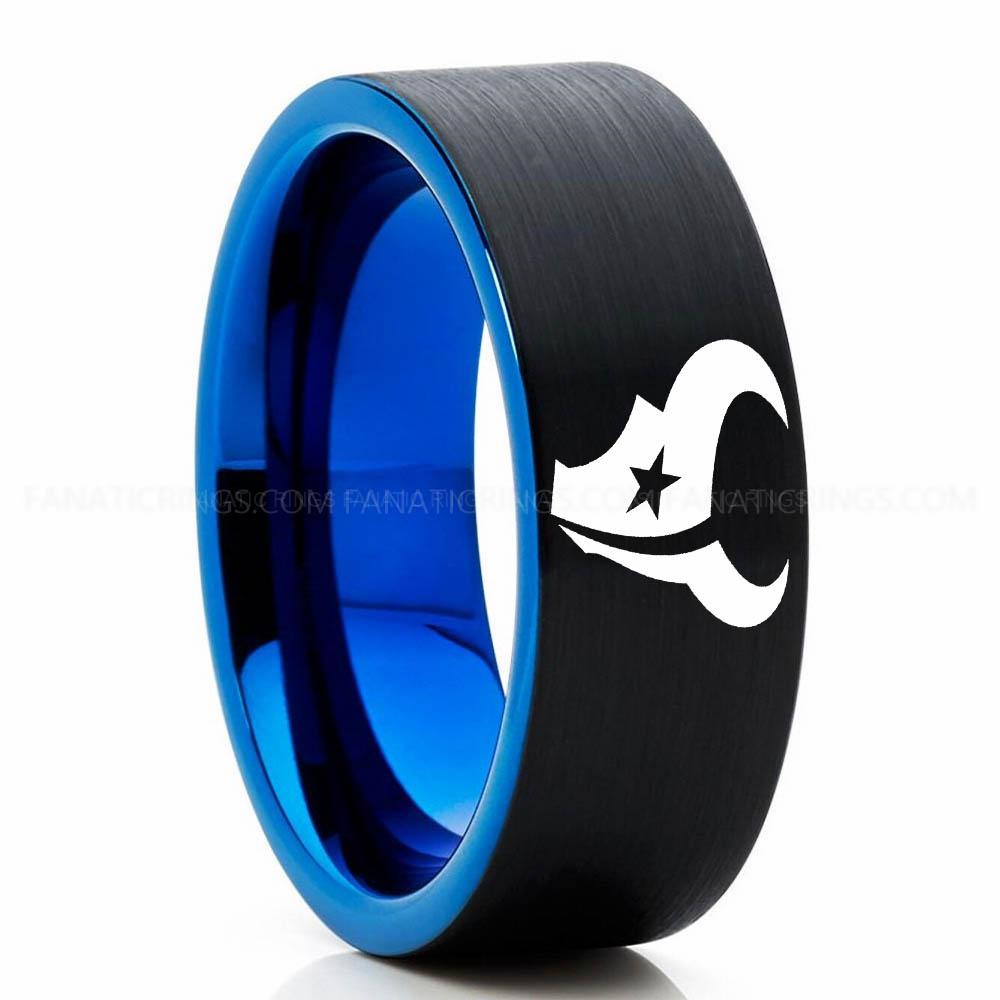Star Head Black Blue 5 Texans Ring, Texans Wedding Band, Texans Wedding Ring, Texans Jewelry, Football Ring, Football Wedding Band - Image 1