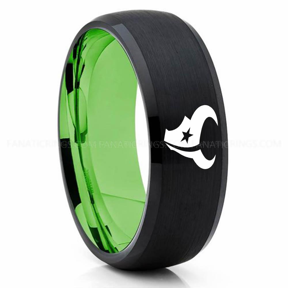 Star Head Black Green Texans Ring, Texans Wedding Band, Texans Wedding Ring, Texans Jewelry, Football Ring, Football Wedding Band - Image 1