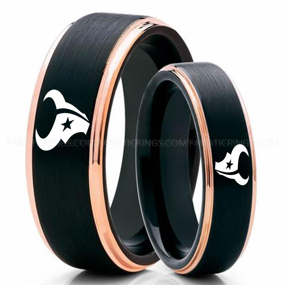 Star Head Black Pink 2 Texans Ring, Texans Wedding Band, Texans Wedding Ring, Texans Jewelry, Football Ring, Football Wedding Band - Image 1