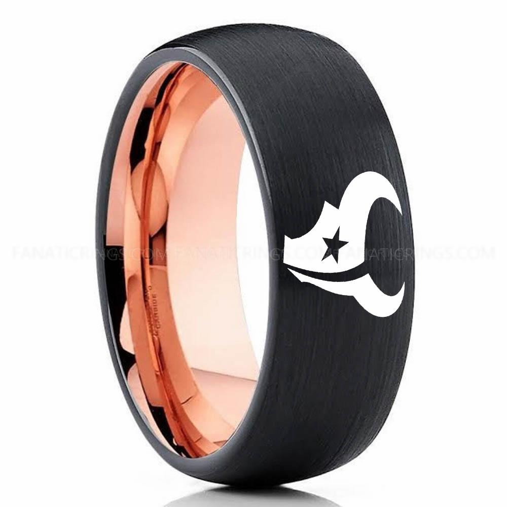 Star Head Black Pink 4 Texans Ring, Texans Wedding Band, Texans Wedding Ring, Texans Jewelry, Football Ring, Football Wedding Band - Image 1