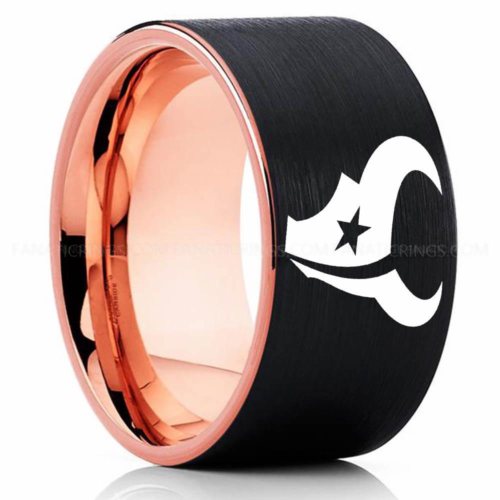 Star Head Black Pink 5 Texans Ring, Texans Wedding Band, Texans Wedding Ring, Texans Jewelry, Football Ring, Football Wedding Band - Image 1