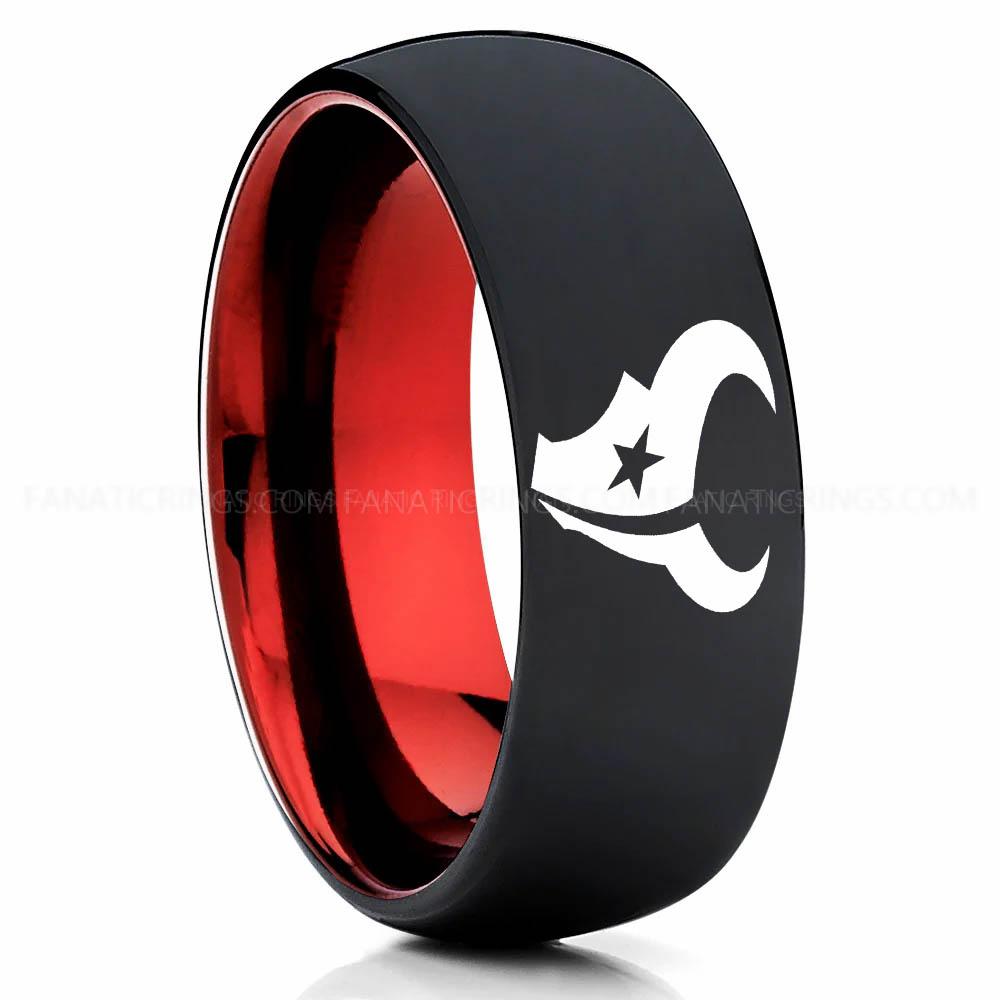 Star Head Black Red Texans Ring, Texans Wedding Band, Texans Wedding Ring, Texans Jewelry, Football Ring, Football Wedding Band - Image 1