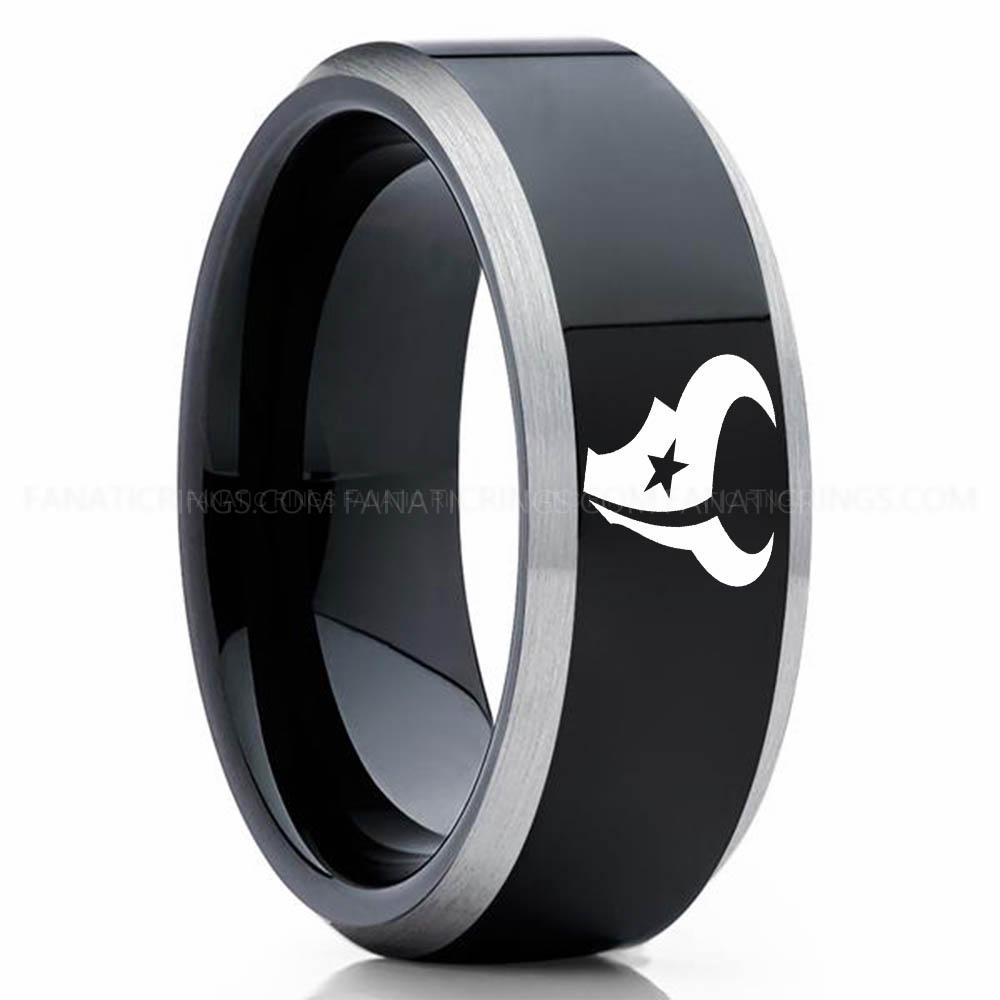 Star Head Black Silver Texans Ring, Texans Wedding Band, Texans Wedding Ring, Texans Jewelry, Football Ring, Football Wedding Band - Image 1