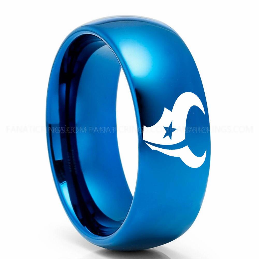 Star Head Blue Texans Ring, Texans Wedding Band, Texans Wedding Ring, Texans Jewelry, Football Ring, Football Wedding Band - Image 1