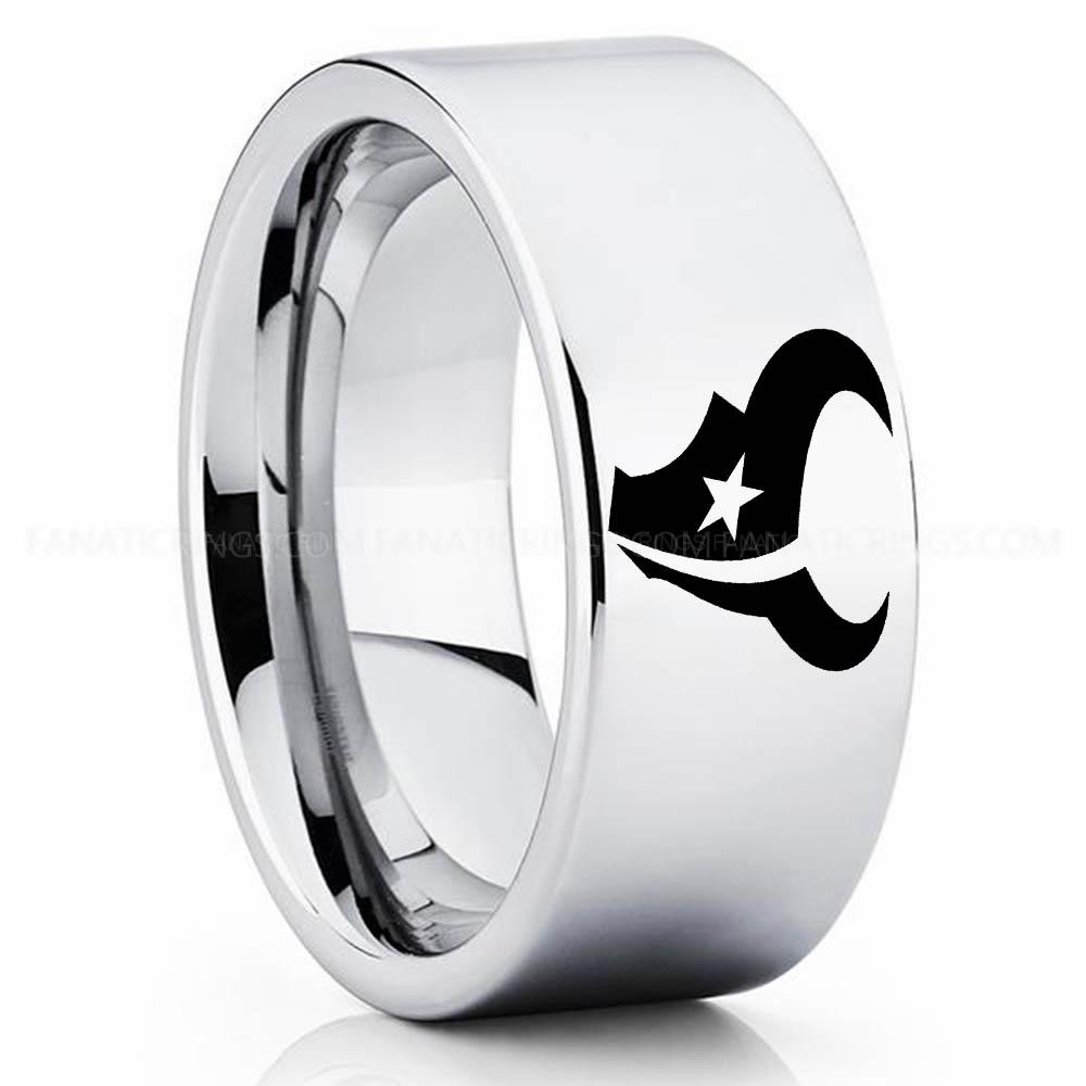 Star Head Silver 2 Texans Ring, Texans Wedding Band, Texans Wedding Ring, Texans Jewelry, Football Ring, Football Wedding Band - Image 1