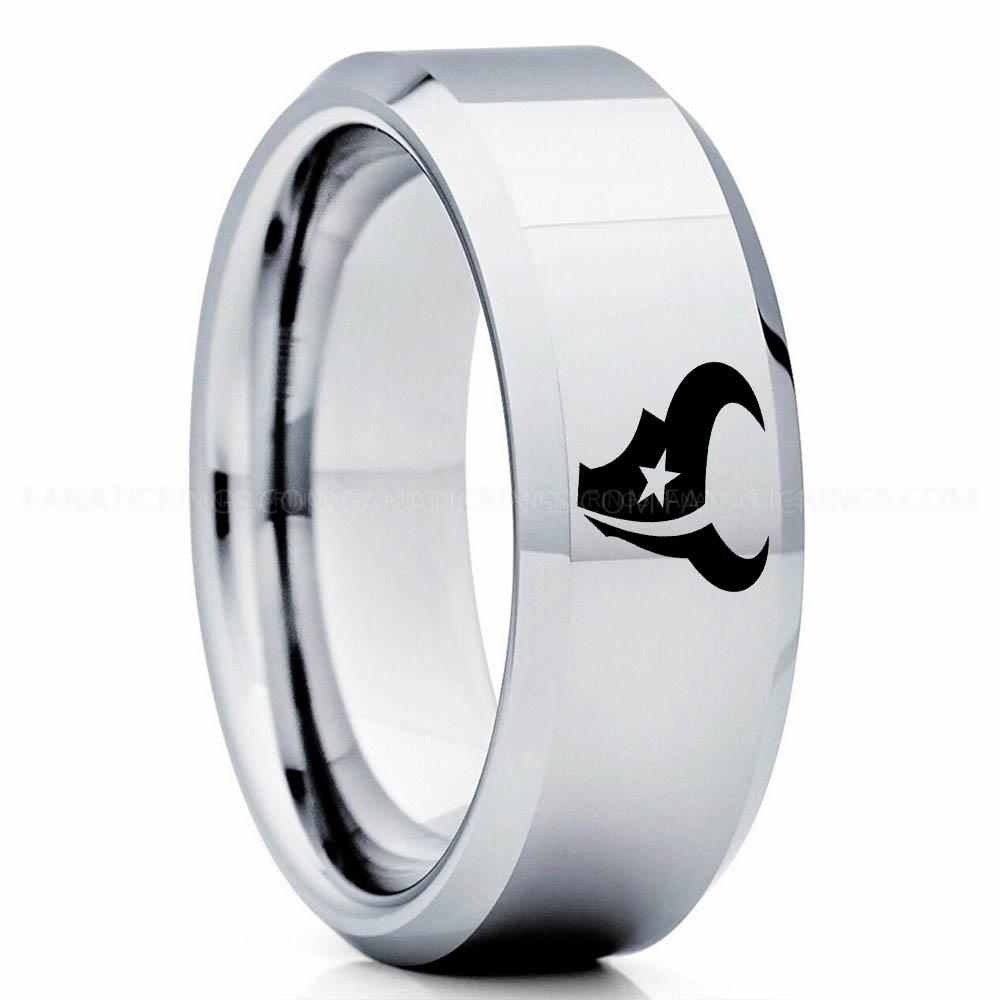 Star Head Silver 3 Texans Ring, Texans Wedding Band, Texans Wedding Ring, Texans Jewelry, Football Ring, Football Wedding Band - Image 1