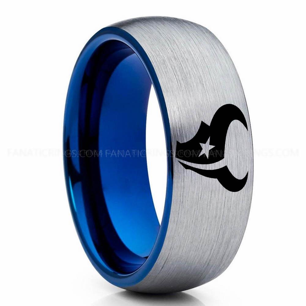 Star Head Silver Blue Texans Ring, Texans Wedding Band, Texans Wedding Ring, Texans Jewelry, Football Ring, Football Wedding Band - Image 1