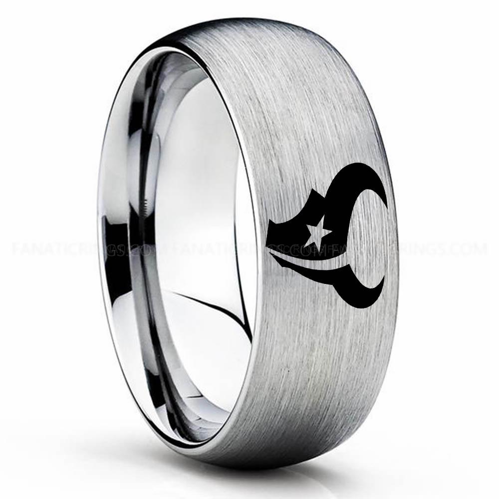 Star Head Silver Texans Ring, Texans Wedding Band, Texans Wedding Ring, Texans Jewelry, Football Ring, Football Wedding Band - Image 1