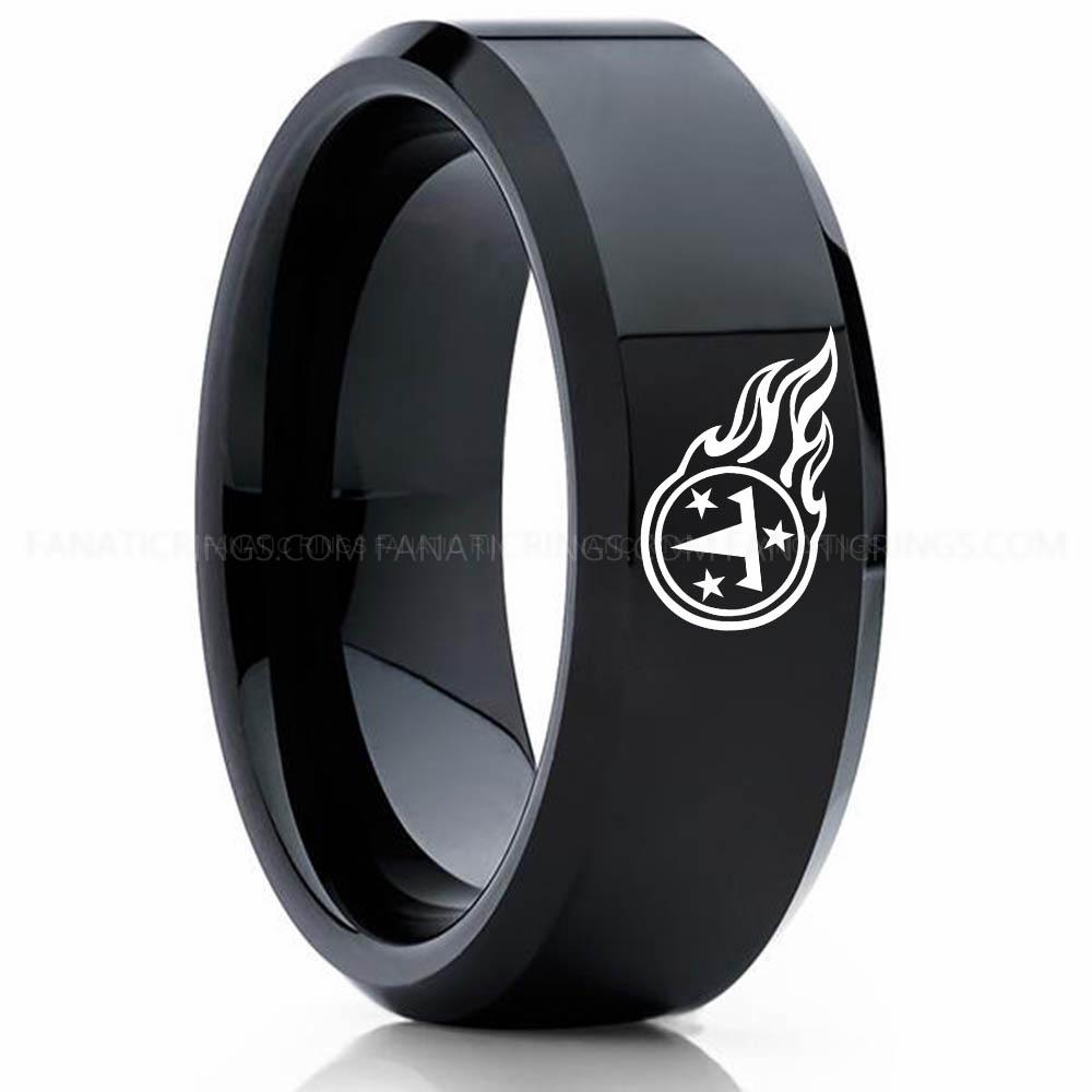 T & 3 Star Black 2 Titans Ring, Titans Wedding Band, Titans Wedding Ring, Titans Jewelry, Football Ring, Football Wedding Band - Image 1