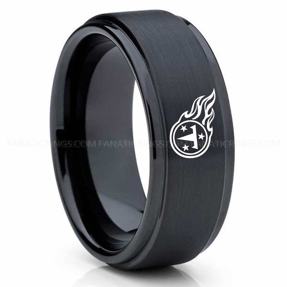 T & 3 Star Black 3 Titans Ring, Titans Wedding Band, Titans Wedding Ring, Titans Jewelry, Football Ring, Football Wedding Band - Image 1