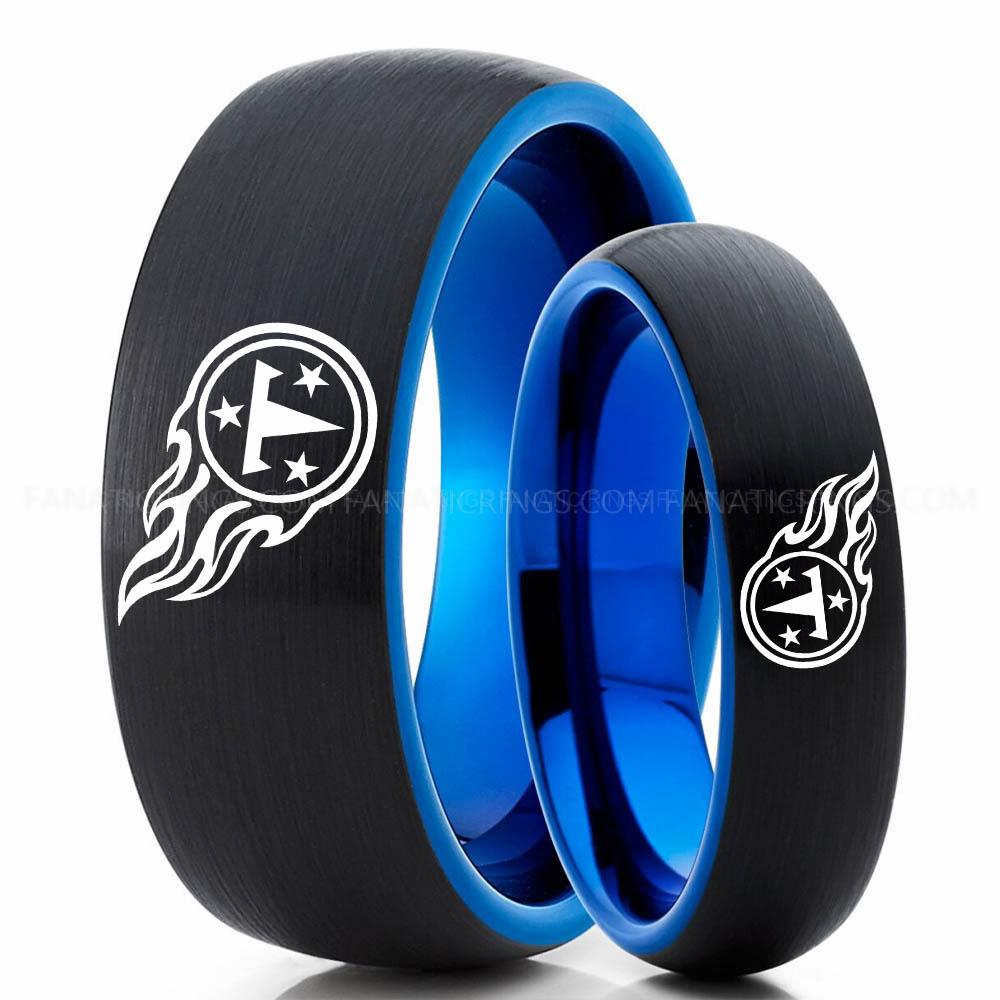 T & 3 Star Black Blue 4 Titans Ring, Titans Wedding Band, Titans Wedding Ring, Titans Jewelry, Football Ring, Football Wedding Band - Image 1