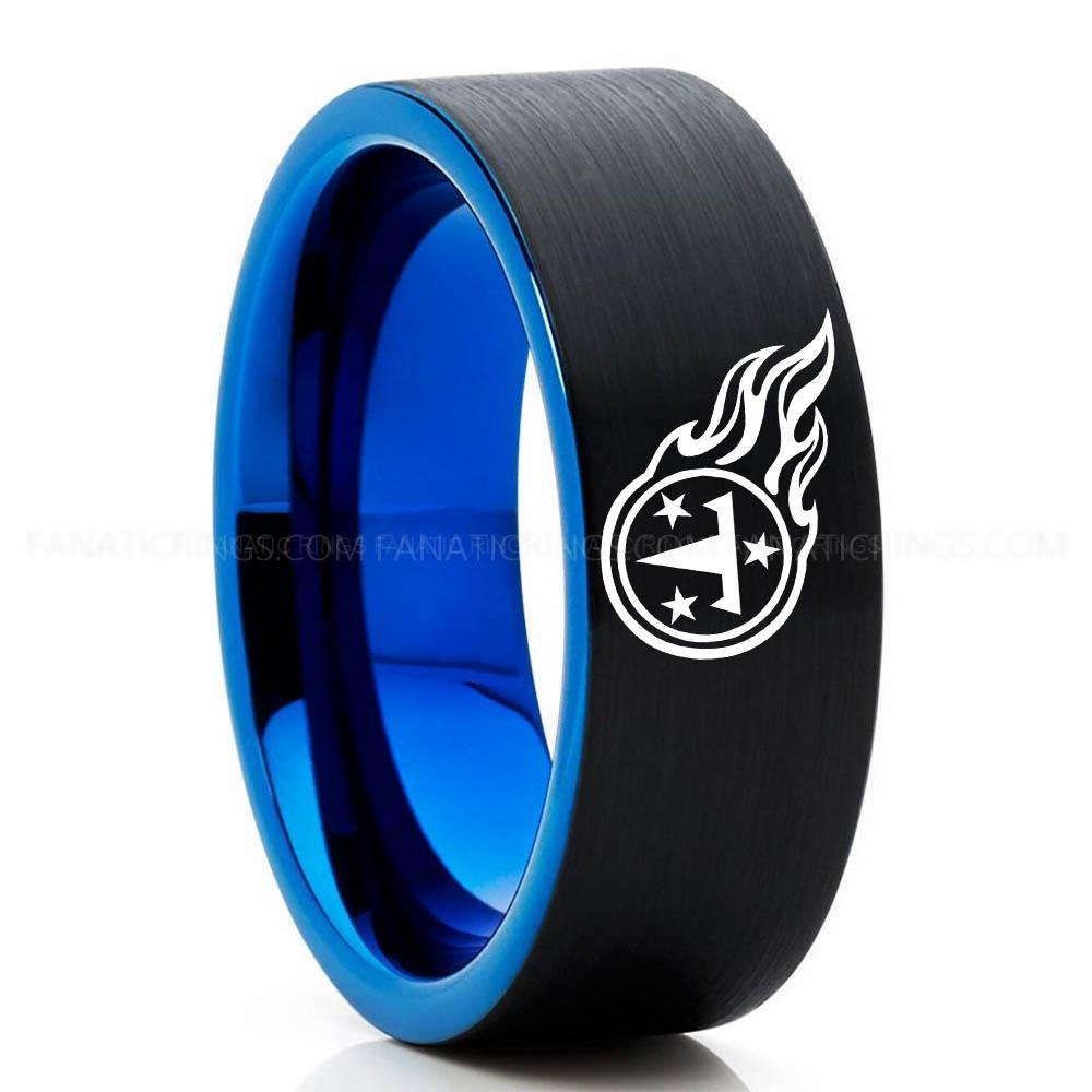 T & 3 Star Black Blue 5 Titans Ring, Titans Wedding Band, Titans Wedding Ring, Titans Jewelry, Football Ring, Football Wedding Band - Image 1